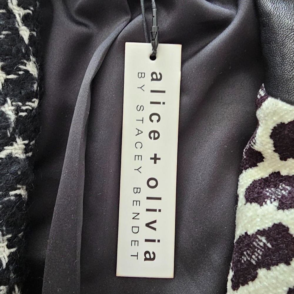 Alice + Olivia Small Harvey Cropped Tweed Leather Leopard Jacket Patchwork NWT - Picture 10 of 12